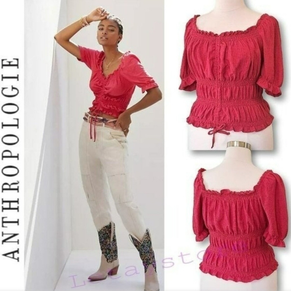 Pilcro Anthropologie Ruffle Puff Sleeve Pink Rose Sz M